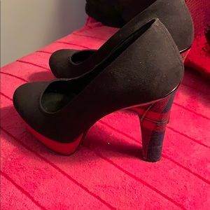 Black and tartan heels